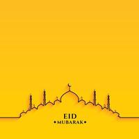 eid Mubarak Linie Moschee Design auf Gelb Hintergrund vektor