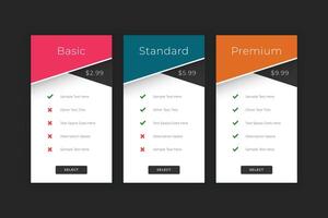 planer och prissättning webb gränssnitt mall vektor