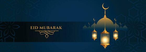 eid mubarak lykta och moské festival baner vektor