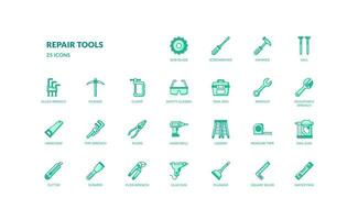 reparera renovering underhåll verktyg ingenjör tekniker detaljerad grön Färg fylld linje ikon uppsättning vektor
