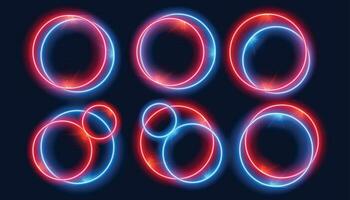 neon cirkel ramar uppsättning i röd och blå färger vektor