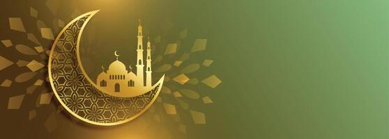 skön måne och moské gyllene islamic baner design vektor