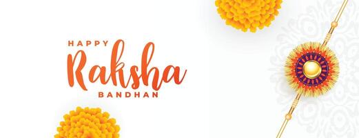 Raksha Bandhan Weiß Banner mit Rakhi und Blume vektor