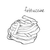 Pasta Fettuccine Tagliatelle Pappardelle oder taglierini skizzieren. Italienisch Essen Vektor Illustration. Jahrgang Hand gezeichnet Gekritzel Stil. graviert, Tinte, Umriss. Hand Zeichnung.