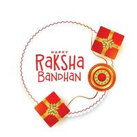 traditionell Raksha bandhan kort design med gåva lådor och rakhi vektor