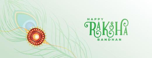 Raksha Bandhan Banner mit Rakhi und Pfau Feder vektor