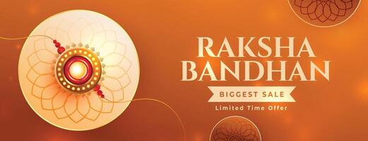 nett Raksha Bandhan Verkauf Banner mit realistisch Rakhi und schön Farben vektor