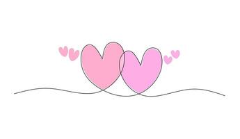 kontinuierlich einer Linie Zeichnung von zwei Herzen Symbol mit Aquarell Flecken. Urlaub Karte, romantisch, Hochzeit Design Elemente. Hand Zeichnung Symbol von Liebe. vektor