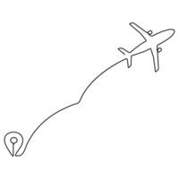 kontinuierlich Single Linie Zeichnung Liebe Flugzeug Route romantisch Ferien Reise herzhaft Flugzeug Weg, einfach Gliederung Vektor Illustration