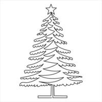 kontinuerlig ett linje söt jul träd och stjärna hand dragen översikt vektor klotter minimalistisk design