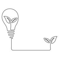 hus med plugg, växt och glödlampa kontinuerlig enda linje konst teckning grön energi översikt begrepp vektor
