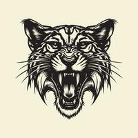 tiger huvud i svart och vit vektor illustration. vild djur.