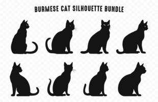 burmesiska katt silhuetter vektor konst uppsättning, svart katter silhuett ikon samling