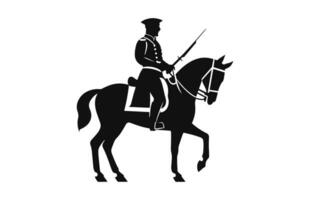 Silhouette von ein Kavallerie Soldat auf zu Pferd schwarz Vektor