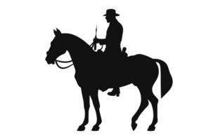 Silhouette von ein Kavallerie Soldat auf zu Pferd schwarz Vektor kostenlos