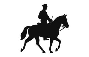 Silhouette von ein Kavallerie Soldat auf zu Pferd schwarz Vektor kostenlos