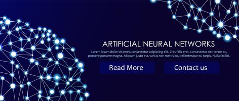 Artificiell neuralt nätverk banner. En form av connectionism ANNs. Datorsystem inspirerade av de biologiska neurala nätverken. Vektor illustration