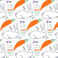 Ostern-Muster mit Häschen, dekorativem Ei, Karotte und Blume vektor
