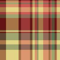 figur textur pläd textil, storbritannien tartan vektor tyg. tråd mönster bakgrund sömlös kolla upp i orange och röd färger.