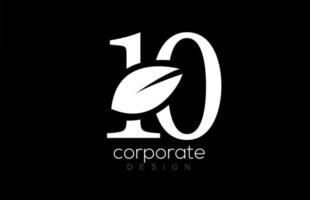 Schwarz-Weiß-Nummer 10 zehn Blatt-Logo-Icon-Design für Unternehmen und Unternehmen vektor