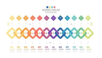 Geschäft Schritt Zeitleiste Infografik Vorlage. modern Meilenstein Element Zeitleiste Diagramm Kalender und 4 Quartal Themen, Vektor Infografiken.