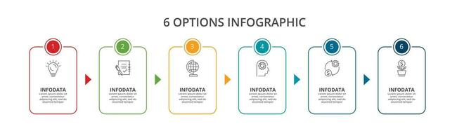 linje begrepp för infographic med 6 steg, alternativ, delar eller processer. företag data visualisering. vektor
