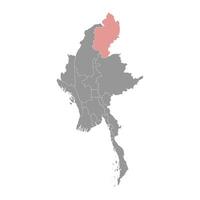 Kachin Region Karte, administrative Aufteilung von Myanmar. Vektor Illustration.