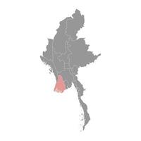 ayeyarwady Region Karte, administrative Aufteilung von Myanmar. Vektor Illustration.