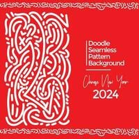 Vektor Hand gezeichnet Gekritzel Chinesisch Neu Jahr 2024 Thema Elemente Muster abstrakt Hintergrund