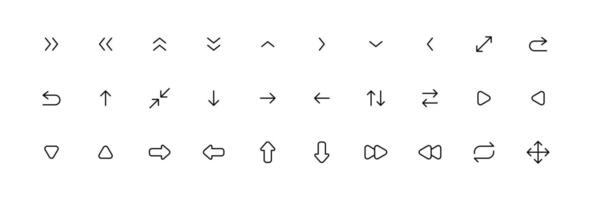 schwarz Vektor Pfeile Sammlung. Pfeil Vektor Symbol. modern einfach Pfeile. Sammlung anders Pfeile auf eben Stil zum Netz Design oder Schnittstelle. Richtung Symbole - - Vektor Illustration