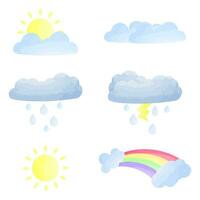 Vektor Illustration von Wetter oder Klima Symbol Elemente mit Aquarell Technik. perfekt verwenden zum Kinder Buch Illustration