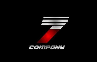 nummer logotyp 7 sju röd grå svart ikon design för företag och företag vektor