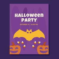 süß Schläger, Kürbisse und Süßigkeiten Mais. Flyer Einladung zu ein Halloween Party auf ein lila Hintergrund vektor