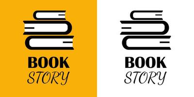 ein Stapel von Bücher und das Text von ein Buch Geschichte auf ein farbig und isoliert Hintergrund. Logo und Flyer zum das Buchhandlung vektor