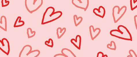 glücklich Valentinstag Tag Rosa Hintergrund Vektor. romantisch Symbol Zeichnung von Rosa und rot Gekritzel Herzen Muster. Liebe Illustration zum Gruß Karte, Netz Banner, Stoff, Paket, Abdeckung. vektor