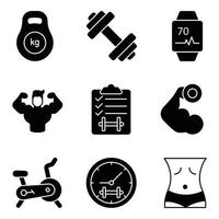 fitness glyph ikonuppsättningar vektor