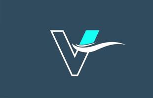 v blaues weißes Alphabet Buchstaben-Logo-Symbol für Unternehmen mit Swoosh-Design vektor