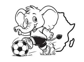 elefant maskot tecknad serie karaktär spelar fotboll fotboll elfenben kust symbol afrika kontinent team vektor konst komisk teckning