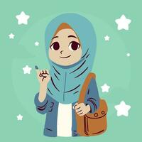 Vektor Illustration von ein jung Hijab Mädchen stolz teilnehmen wie ein Wähler im das Wahl Prozess