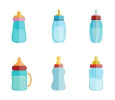 Beste einstellen von Baby Fütterung Flasche Vektor Illustration Clip Kunst Sammlung. Milch Flasche zum Kind Vektor. Baby Fütterung Flasche, Gesundheit Grafik Plastik Flasche, Tröster 3d Gliederung realistisch, Baby Milch.