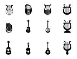 einstellen von Sammlung klassisch Leier Harfe Art und Vektor Symbol einfach Design mit isoliert Hintergrund. Leier Vektor Musik- abspielen Clip Kunst Element, Unterhaltung, Audio- Musical Satz.
