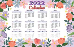 neues jahr 2022 kalender blume hand gezeichnet vektor