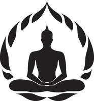 strahlend Ruhe Yoga Frau Emblem im Vektor achtsam Bewegung schwarz Logo mit Yoga Frau Silhouette