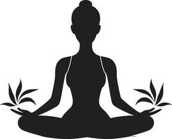 empowerelegans svart logotyp med lugn yoga kvinna zenit zephyr yoga utgör kvinna vektor design
