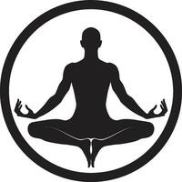 glückselig bindet schwarz Logo mit heiter Yoga Frau strahlend Rhythmus Yoga Pose Frau Vektor