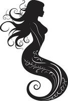 ozeanisch Opus Vektor Meerjungfrau Symbol beschattet Gelassenheit schwarz Meerjungfrau Emblem
