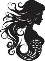 midnatt marin melodi svart sjöjungfru logotyp onyx oceanisk musa vektor sjöjungfru emblem