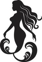 förtrollade gåta svart vektor sjöjungfru emblem mermaids melodi symbolisk logotyp design