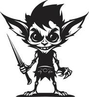 mini marodörer tecknad serie troll emblem diminutiv djävul svart troll logotyp design vektor