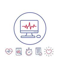 ekg -procedur, hjärt -kärlsjukdom, hjärtdiagnostik, elektrokardiografi linjeikoner vektor